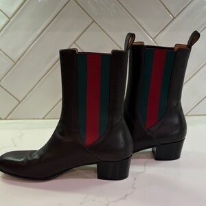 Gucci Dark Brown Ankle Boots with Red and Green Stripes worn 4 times